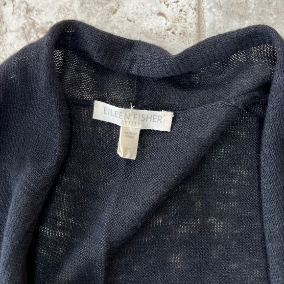 Eileen Fisher Open Front Half Sleeves 100% Linen Cardigan in Black, size PS - Picture 5 of 8
